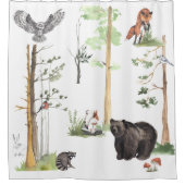 Rideaux De Douche Ours aquarelle faune animaux de la forêt boréale (Devant)