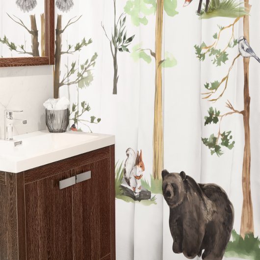Rideaux De Douche Ours aquarelle faune animaux de la forêt boréale