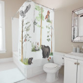 Rideaux De Douche Ours Aquarelle Faune Bois Forêt Animaux (En situation)