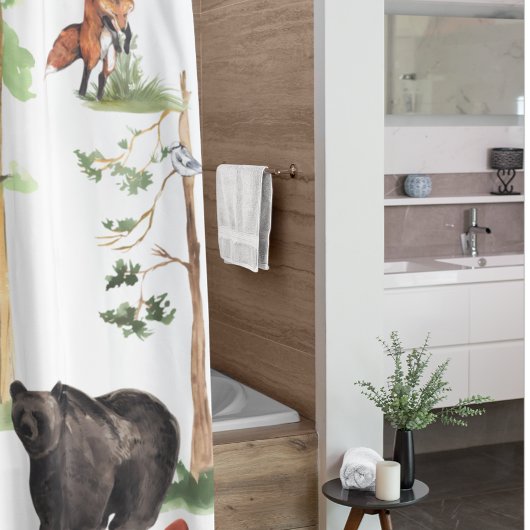 Rideaux De Douche Ours Aquarelle Faune Bois Forêt Animaux
