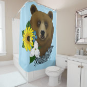Rideaux De Douche Ours Brun Fleurs Bleues Plume Faune (En situation)