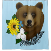 Rideaux De Douche Ours Brun Fleurs Bleues Plume Faune (Devant)