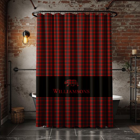 Rideaux De Douche Ours de monogramme plaqué rustique | Buffalo Red B