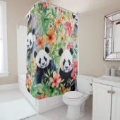 Rideaux De Douche Ours de panda aquarelle (En situation)