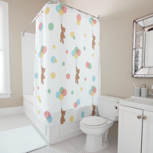 Rideaux De Douche Ours en peluche avec ballons (En situation)