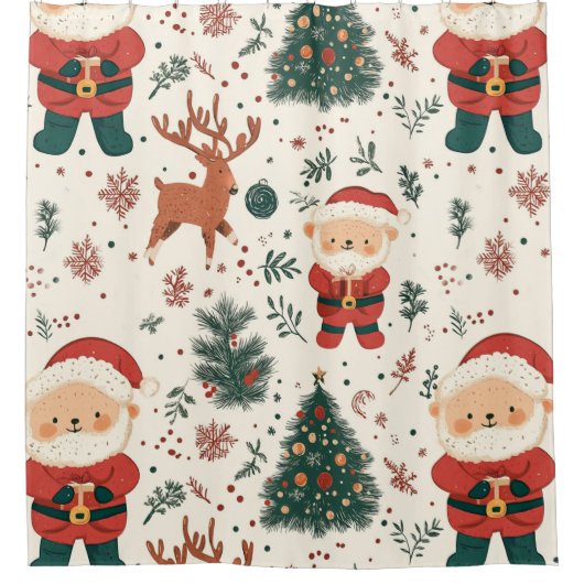 Rideaux De Douche Ours en peluche de Noël Santa Pattern (2) (Devant)