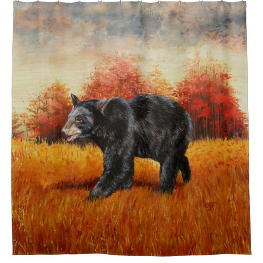 Rideaux De Douche Ours noir en forêt d'automne (Devant)