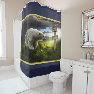 Rideaux De Douche Ours polaire regardant le pôle nord en bois bleu