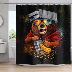 Rideaux De Douche Ours Rétro Avec Chapeau Râpe à Fromage et Lunettes