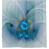 Rideaux De Douche Ovations debout, fractale abstraite bleu turquoise (Devant)