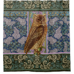 Rideaux De Douche OWL DE NUIT, LILACS ET FEUILLE Art Nouveau Floral