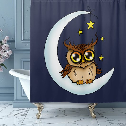 Rideaux De Douche Owl Moon Blue Cute Stars