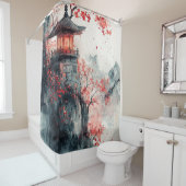 Rideaux De Douche Pagode Crimson Sakura Aquarelle (En situation)