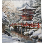 Rideaux De Douche Pagode japonaise gris rouge Soribashi hiver (Devant)