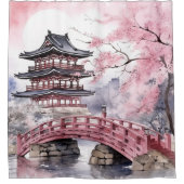 Rideaux De Douche Pagode rose gris japonais Sakura fleurit (Devant)