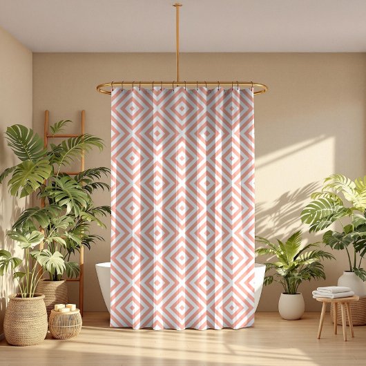 Rideaux De Douche Pail rose & blanc Géométrique Motif moderne