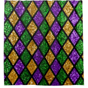 Rideaux De Douche Paillette brillante verte, violette et dorée