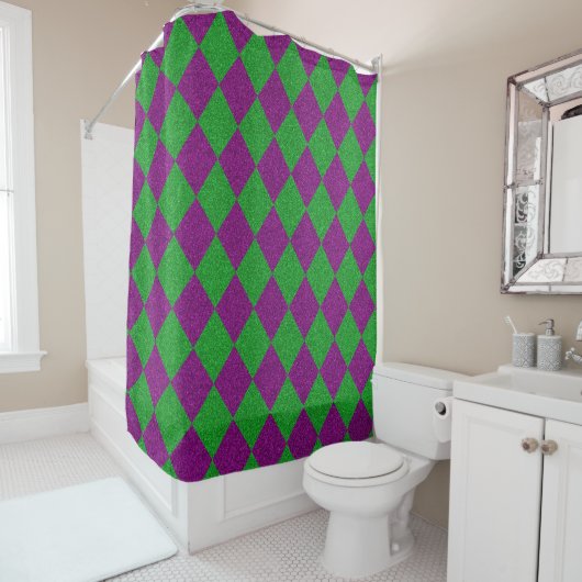 Rideaux De Douche Paillettes de diamant violet et vert (En situation)