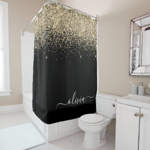 Rideaux De Douche Paillettes de luxe en or noir pour salle de bain a