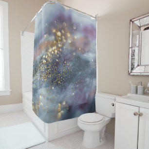 Rideaux De Douche Paillettes dorées bleues violettes Glam 1