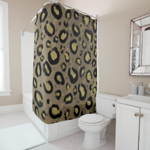 Rideaux De Douche Paillettes dorées marron et imprimé léopard noir g