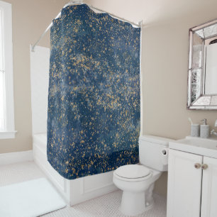 Rideaux De Douche Paillettes modernes bleu et or éclaboussées