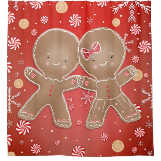 Rideaux De Douche Pain d'épices Fille Garçon Pepperment Noël de Noël (Devant)