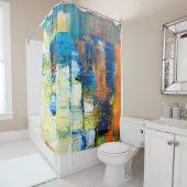 Rideaux De Douche Painted canvas texture. Red and blue shading on ca (En situation)