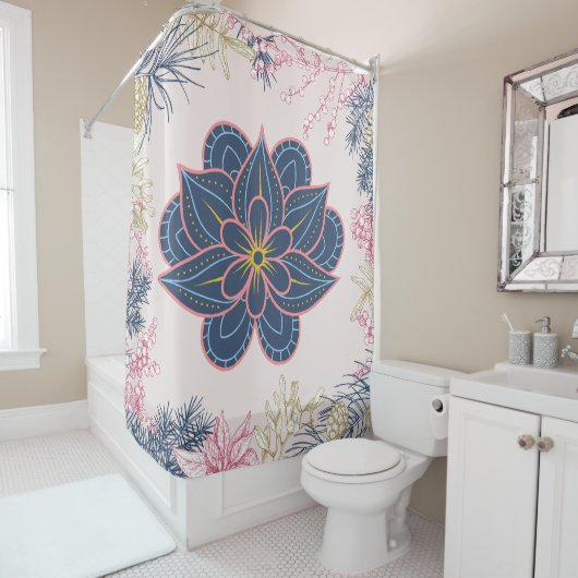 Rideaux De Douche Paisley Art, Blue and Purple Graphisme (En situation)