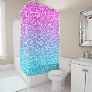 Rideaux De Douche Paisley blanche motif rose à bleu ombre