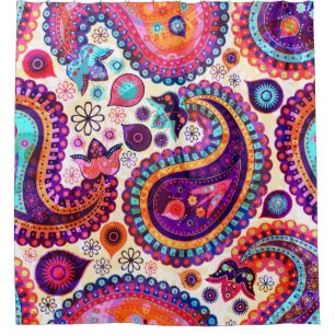 Rideaux De Douche Paisley Floral Indian Ornement sans fil