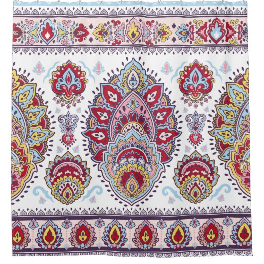 Rideaux De Douche Paisley indien floral, médaillon ethnique. (Devant)