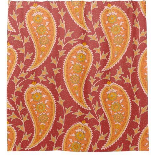 Rideaux De Douche Paisley motif. Concombre turc. Maroon-orange c (Devant)