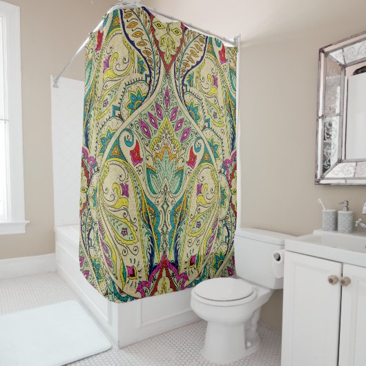 Rideaux De Douche Paisley motif de l'Inde, frontière bohème. (En situation)