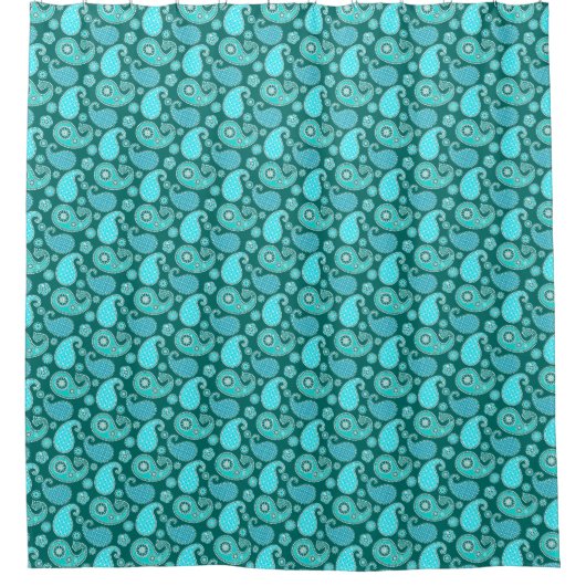 Rideaux De Douche Paisley motif, Turquoise, Aqua et Blanc (Devant)
