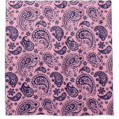 Rideaux De Douche Paisley vintage bleu sur rose (Devant)