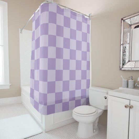 Rideaux De Douche Pale and Pastel Purple Monotone Checkered (En situation)