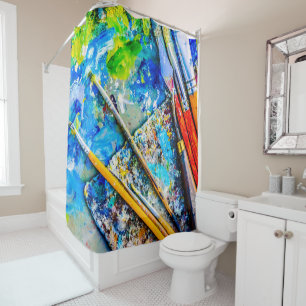Rideaux De Douche Palette Artistique Colorée Et Brosses unique drôle