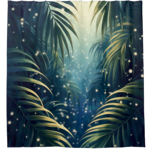 Rideaux De Douche Palm leaves sparkled by moonshine and fireflies (Devant)
