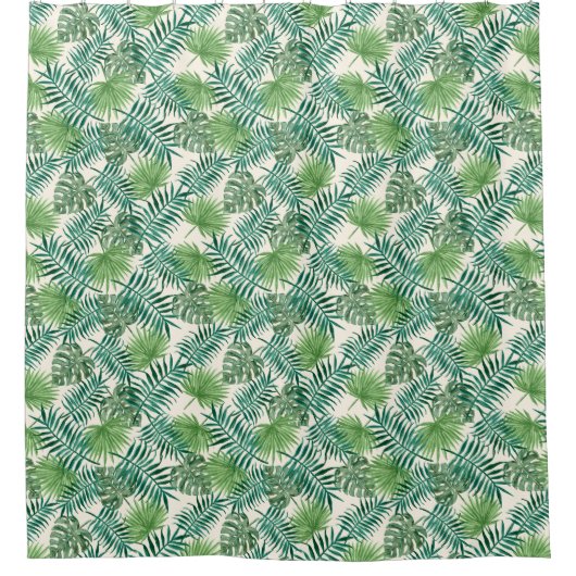 Rideaux De Douche Palm Tree Tropical Feuille Motif Green Cream (Devant)
