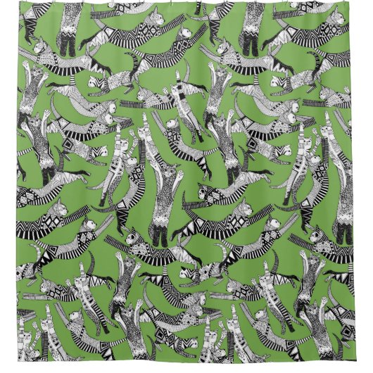 Rideaux De Douche palme de fête du chat vert (Devant)