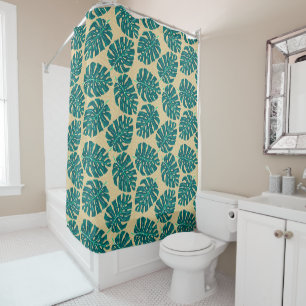 Rideaux De Douche Palme Tropicale Turquoise Beige