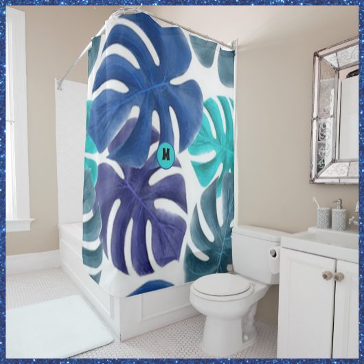 Rideaux De Douche Palmes tropicales bleues et violettes
