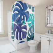 Rideaux De Douche Palmes tropicales bleues et violettes (En situation)