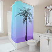 Rideaux De Douche Palmier Tropical Ciel bleu violet noir (En situation)