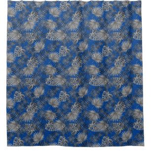 Rideaux De Douche Palmier Tropical Feuille Motif Bleu argent