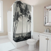 RIDEAUX DE DOUCHE PALMIER TROPICAL SUR LA PLAGE (En situation)