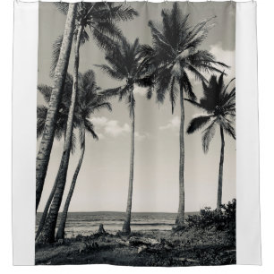RIDEAUX DE DOUCHE PALMIER TROPICAL SUR LA PLAGE