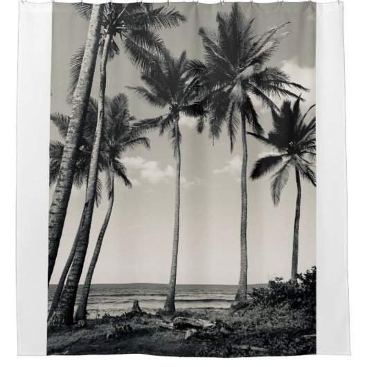 RIDEAUX DE DOUCHE PALMIER TROPICAL SUR LA PLAGE (Devant)