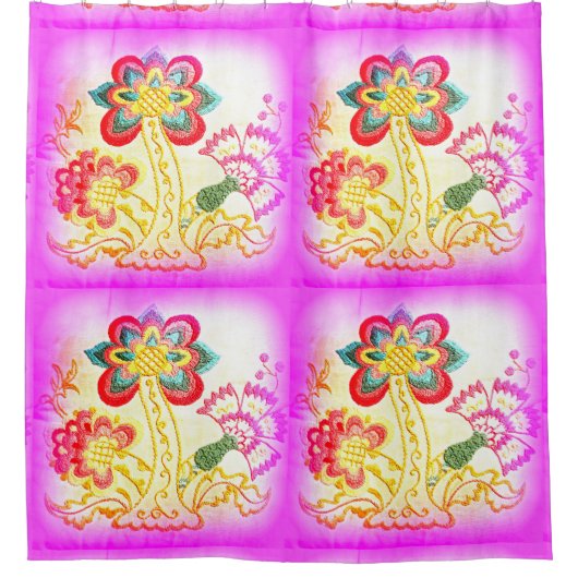 Rideaux De Douche palmiers brodés rose (Devant)